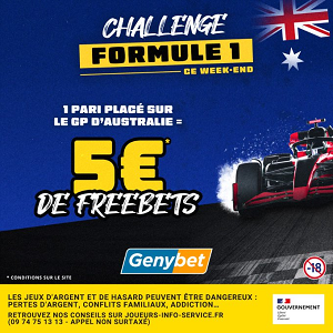 Genybet: 5€ de freebet à décrocher pour le Grand Prix d'Australie