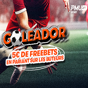 Promo Goleador sur PMU.fr: 5€ offerts par pari gagnant