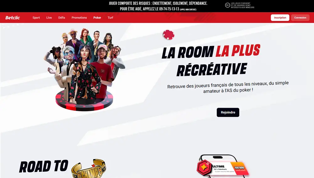 Visuel de la page d'accueil du site de poker en ligne Betclic.fr