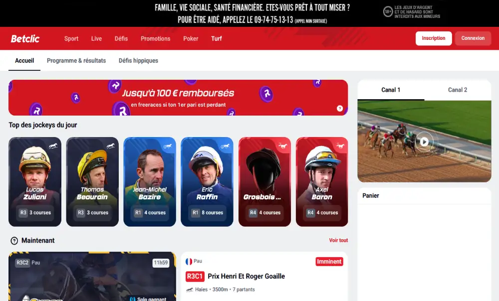 Visuel de la page d'accueil de Betclic Turf