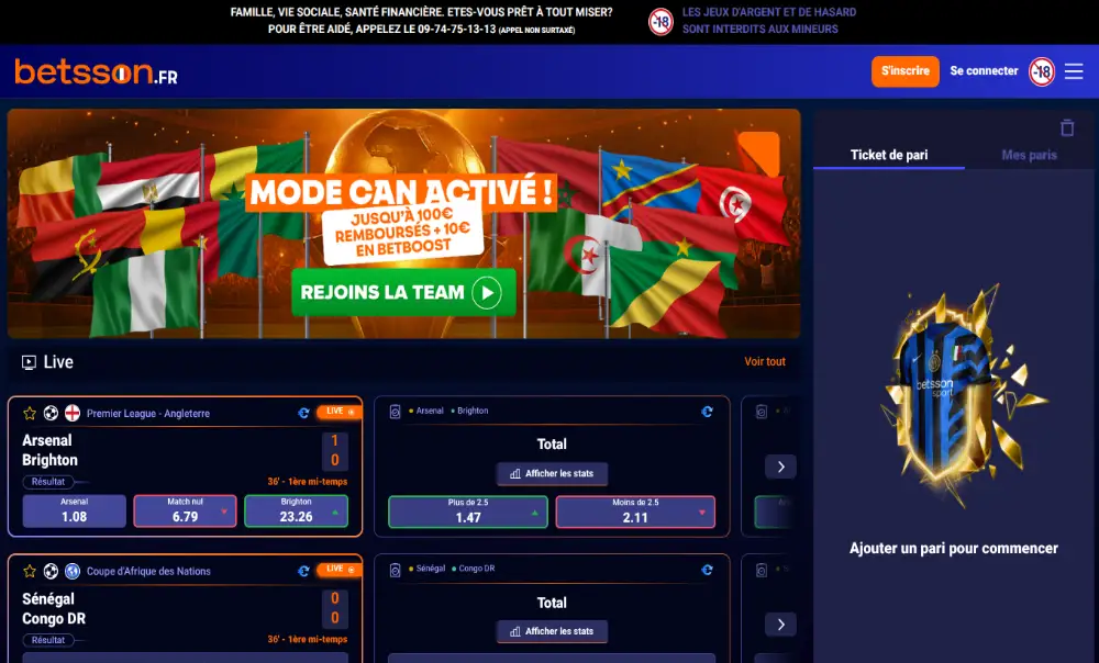 Visuel de la page d'accueil de Betsson Sport