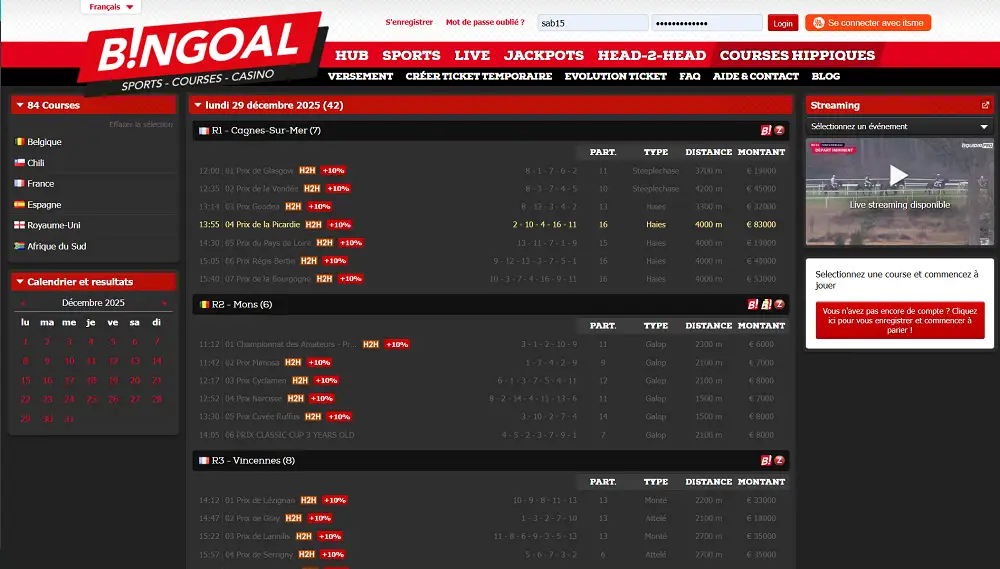 Visuel de la page d'accueil de Bingoal Turf