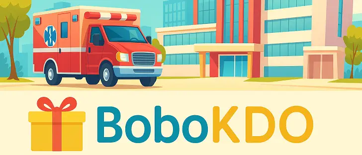 Illustration Bobokdo avec ambulance, hôpital et cadeau virtuel