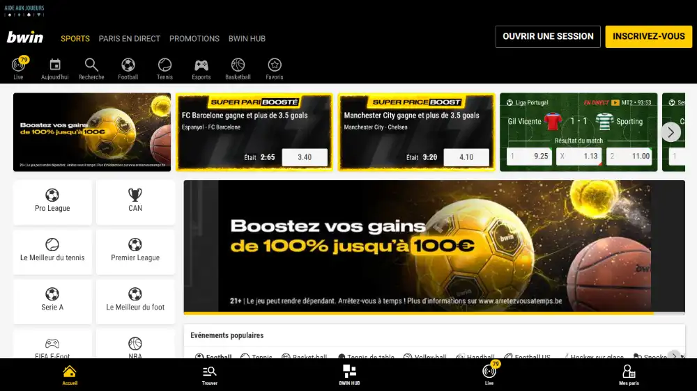 Visuel de la page d'accueil de Bwin Sports