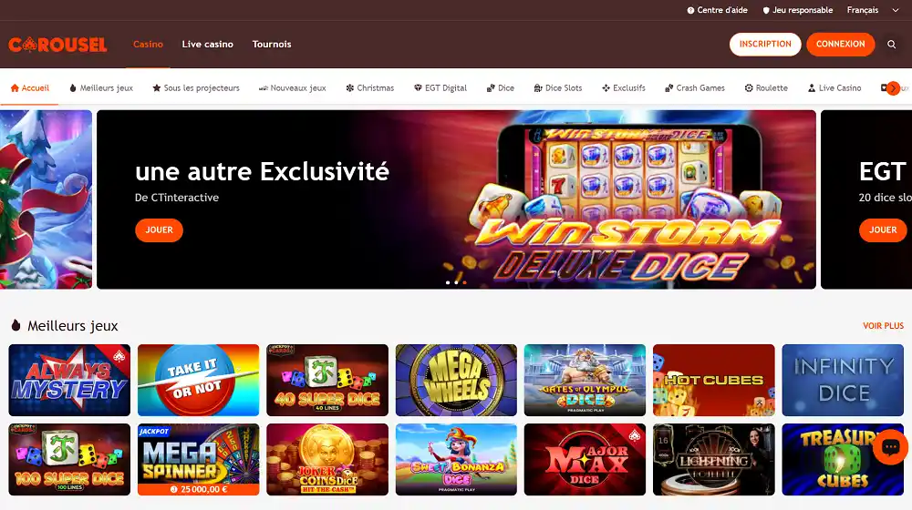 Visuel de la page d'accueil de Carousel Casino