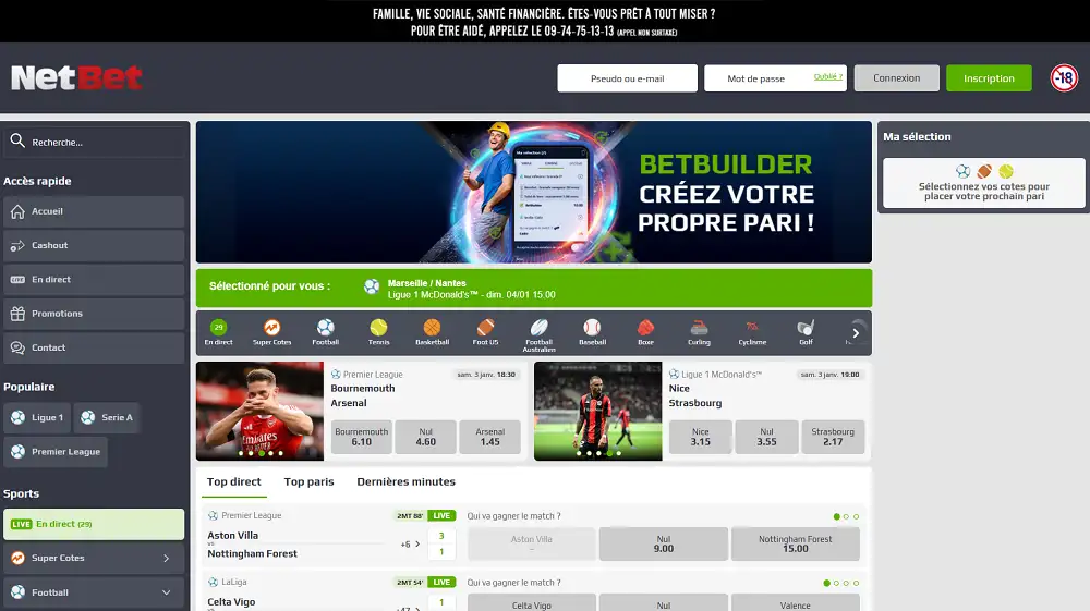 Visuel de la page d'accueil de Netbet
