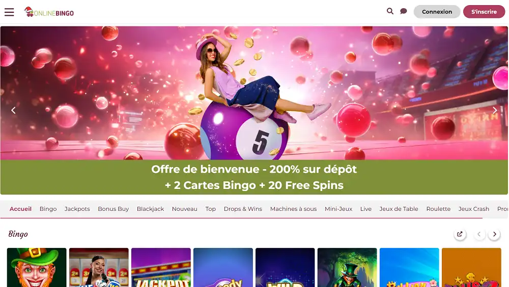 Visuel de la page d'accueil de Onlinebingo.eu